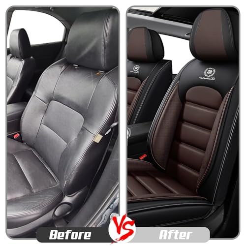 Truck Seat Covers for Chevy Silverado 1500 2007-2026, Waterproof Nappa Leather Full Coverage Car Seat Cover, Muscle Sport Style Auto Interior Covers （Front Set Black&Coffee）