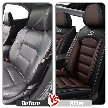 Truck Seat Covers for Chevy Silverado 1500 2007-2026, Waterproof Nappa Leather Full Coverage Car Seat Cover, Muscle Sport Style Auto Interior Covers （Front Set Black&Coffee）