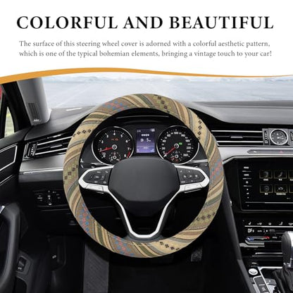Boho Steering Wheel Cover, 15 Inch Coarse Flax Cloth Ethnic Style Anti-Slip Car Wheel Wrap, Universal Breathable Bohemian Steering Wheel Protector for Cars Vans Trucks (G) - color: G