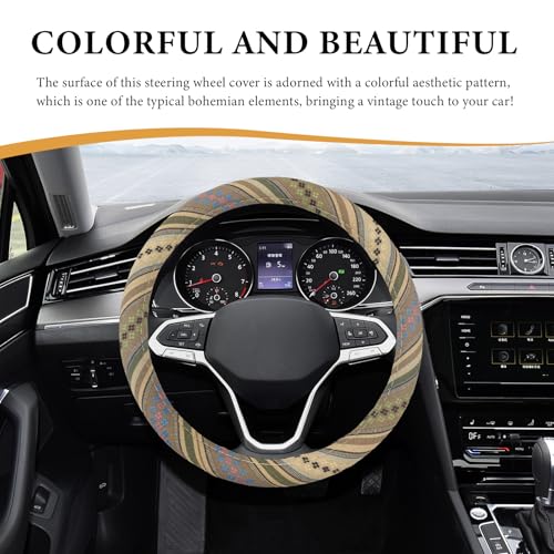 Boho Steering Wheel Cover, 15 Inch Coarse Flax Cloth Ethnic Style Anti-Slip Car Wheel Wrap, Universal Breathable Bohemian Steering Wheel Protector for Cars Vans Trucks (G) - color: G