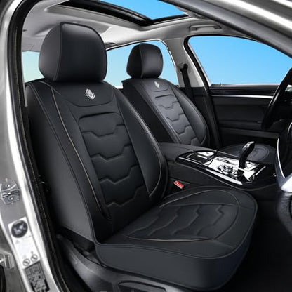 Black Car Seat Covers Complete Set, Universal Car Seat Covers for Cars, Premium Waterproof Leather, Protect & Upgrade Car Interiors, Airbag Compatible, Easy to Install & Clean Up - color: black
