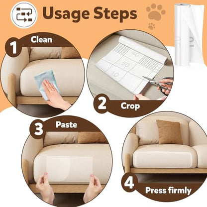 Anti Cat Scratch Furniture Protector, PET Single-Sided Sticky Couch Protector for Cats,100% Transparent Clear Training Self Adhesive Tape for Carpet, Sofa, Couch, Door (160in x12.4in)