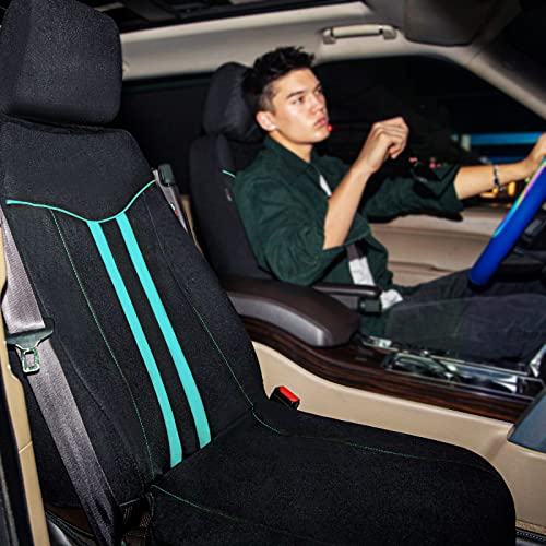 CAR-GRAND Polyester Universal Fit Seat Cover, Black-Mint, Set of 9 Including Headrest Covers, Airbag Compatible, for Cars, Trucks, SUV, Van, Sedan - color: Black-Mint