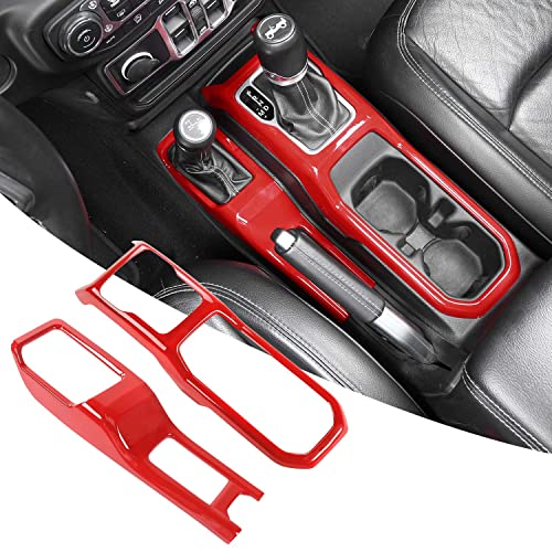 RT-TCZ Center Console Gear Shift Panel Trim Cover 4WD Four Wheel Drive Cup Holder Panel Trim Cover Decoration Interior Accessories for Jeep Wrangler JL JLU & Gladiator JT 2018-2024,Red - color: Red