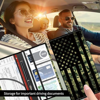 Premium Car Registration and Insurance Card Holder, Cute PU Leather Car Document Holder, Vehicle Glove Box Car Organizer with Magnetic Closure for Driver License, Cards Camouflage Flag - color: Camouflage American Flag