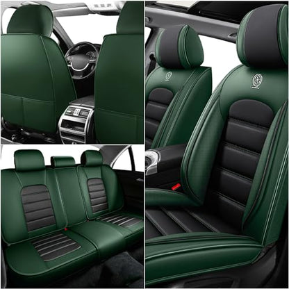 Car Seat Covers for Kia K5 2021-2026, Premium Nappa Leather, Waterproof, Anti-Slip, Full Coverage, Airbag Compatible, Breathable, All-Weather, Easy Install (5 Seats, Black&Green) - color: 5 Seats - Black&Green, size: Kia K5 2021-2026