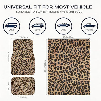 Automotive Floor Mats 5 Pcs, Universal Car Floor Mats, Leopard Print Cargo Liner, Car Accessory for SUVs/Sedan/Wagons, Durable Protective Mat, Trunk Liner for Families/Travel Enthusiasts - style: Bundle 4