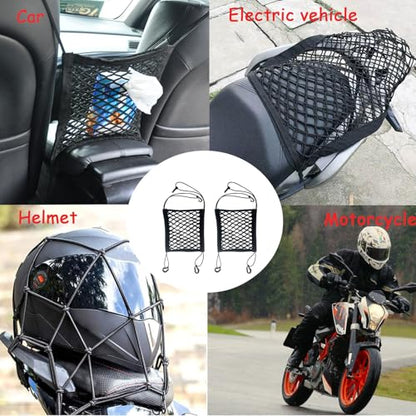 ZMD 2PCS Upgrade Cargo Net for Motorcycle Helmet Storage, 9.8"X11" High-Elastic Double Layer Bungee Net with 8 Hooks, Small Cargo Net for Bikes, Electric Bikes, Scooters, Motorcycles - size: 11 x 9.8 Inches