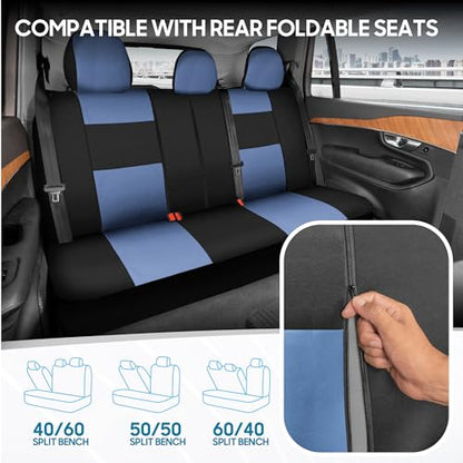 BDK PolyPro Car Seat Covers Full Set in Blue Gray on Black, Front and Rear Split Bench Seat Covers for Cars, Easy to Install Car Seats Cover Set and Accessories for Auto Trucks Van SUV - Blue Gray - color: Blue Gray