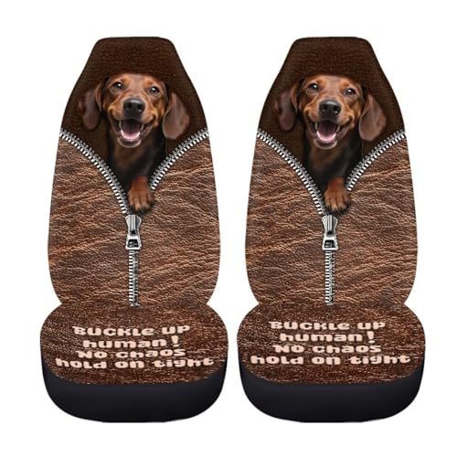2 Pieces Car Front Seat Covers Dachshund Dog Print Auto Seat Protector for Cars Front Seats High Back Seats Cover for SUV, Universal Fits - color: Brown - Dachshund Dog