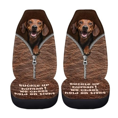 2 Pieces Car Front Seat Covers Dachshund Dog Print Auto Seat Protector for Cars Front Seats High Back Seats Cover for SUV, Universal Fits - color: Brown - Dachshund Dog