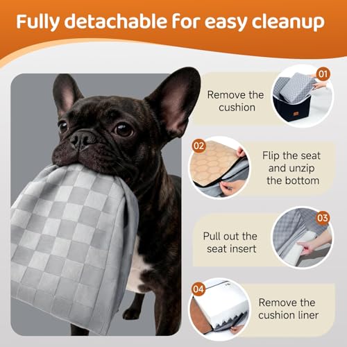 Dog Car Seats for Small Medium Dogs Up to 35lbs | Elevated Dog Booster Seat with Detachable Washable Cover & Cushion | Memory Foam Pet Car Travel Seat with Safety Belt and Storage Pockets (Black Grey)