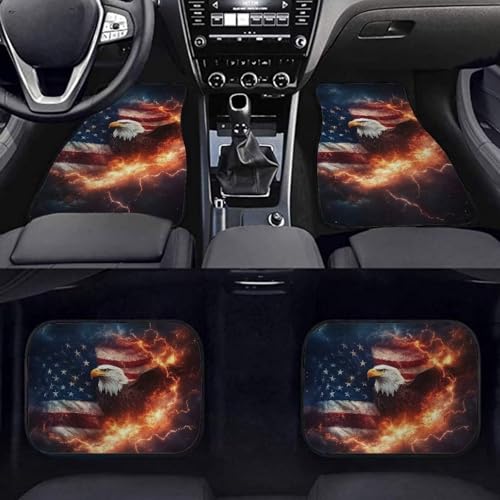 4pcs Full Set Floor Carpet American Flag Eagle Lightning Heavy Duty Car Floor Mats Anti-Slip Auto Car Accessories Front & Rear Floor Cushion - color: American Flag Eagle Lightning