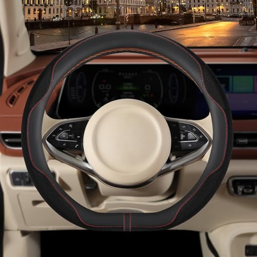 14 inch D Shaped Steering Wheel Cover for Prius Civic, Nappa Microfiber Leather Non-Slip Breathable Fabric, Warm in Winter and Cool in Summer, Black Small 13.5 inch to 14 inch - color: Black, size: D Shape-S[13.5''-14'']