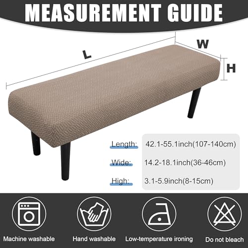 Stretch Bench Seat Cover, Reusable Slipcover for Dining Room & Bedroom, Removable Washable Rectangular Bench Covers, Elastic Fit for Home Furniture (Twill Camel) - color: Twill Camel