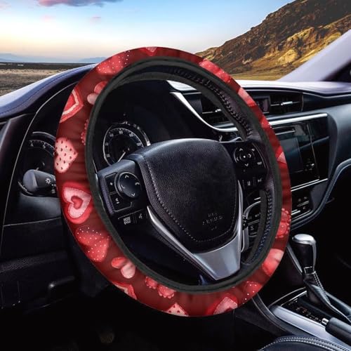 GLENLCWE Red Love Pattern Steering Wheel Cover 15 Inch Stretch-On Steering Wheel Wrap Auto Interior Steering Accessories - color: Red Love