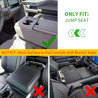 Front Center Seat Headrest Organizer Compatible with 2011-2026 Ford F150 F250 F350 F450 F550 F650 Cup Holder Coin Container Storage Box with Silicone Pads Accessories (Jump Seat Console Only)