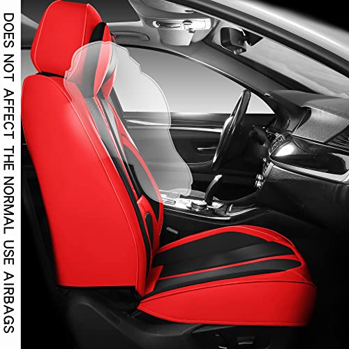 INZU Cute Rabbit Comfortable Leather Auto Car Seat Covers Front & Rear Seat Protector Fit Sedan SUV 5 Seats Full Set Universal Fit (Black & Red) - color: Black Red