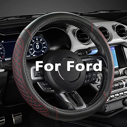 West Llama Car Steering Wheel Cover for Ford Escape,Explorer,Fusion,Focus,Bronco,Transit,Edge(Diamond Quilted - Black+Red- Standard Size) - color: Red+Black, size: Standard Size (14 ½''-15'')