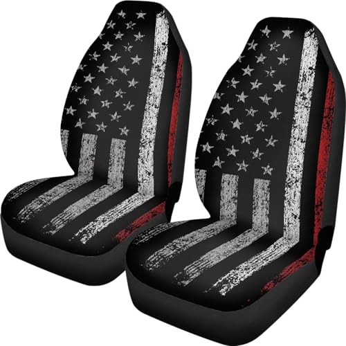 American Flag Car Seat Covers Full Set of 2, Cloth Seat for Auto Front Seats, Black Bucket Seat Covers Protectors for Cars Washable and Breathable Car Accessories for Sedan Truck SUV - color: American Flag Print