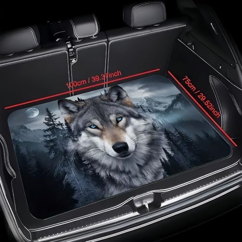 Universal Car Trunk Mat 29" x 39", Wolf Pattern Print All Weather Durable Cargo Mat Protector for SUV, Truck, Van | Stylish Cargo Liner Cover Leopard Print Car Accessories - color: Wolf Pattern Print