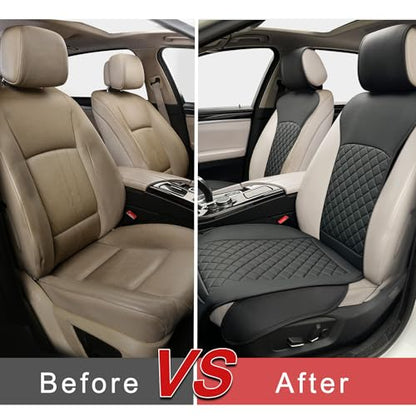 BEITK 2 Pack Leather Front Seat Covers, Universal Sideless Car Seat Protectors, Waterproof Automotive Seat Cover for Most Cars Trucks SUV(Black) - color: only front pair black