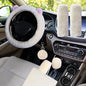 9 Pack Cute Bear Fluffy Steering Wheel Cover with Furry Gear Cover,Handbrake Cover,Seat Belt Pad,Armrest Pad,Bling Car Coaster and Fur Key Chain for Women Girls (Beige) - color: Beige