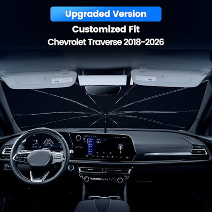 Windshield Sun Shade Umbrella for Chevrolet Traverse 2018-2026, 360° Bendable Handle Foldable Sunshade for Dashboard & Screen Protection, HUPF 50+ Heat Insulation, Chevy Traverse Accessories - size: For Chevy Traverse 2018+
