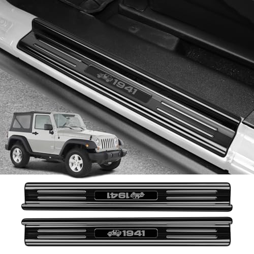ZZEQYG 2 Pcs Stainless Steel Door Sill Protector Compatible with Jeep Wrangler JK JKU Sport Sahara Rubincon 2007-2017 Accessories 2-Door Sill Guards Trim (Black Brushed)