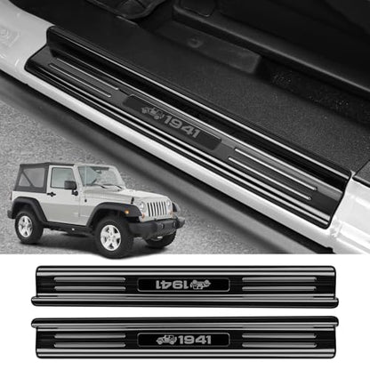 ZZEQYG 2 Pcs Stainless Steel Door Sill Protector Compatible with Jeep Wrangler JK JKU Sport Sahara Rubincon 2007-2017 Accessories 2-Door Sill Guards Trim (Black Brushed)