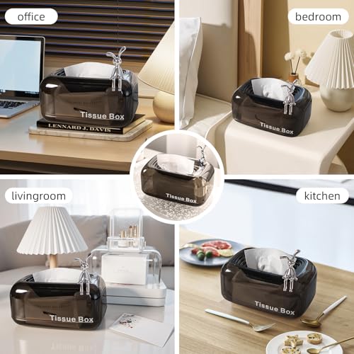 Tissue Box Cover,Automatic Sinking Tissue Box Holder,Napkin Holder Home Decor for Tabletop Night Stands Bathroom Office,7.87 * 5.31 * 4.13inch (Black)