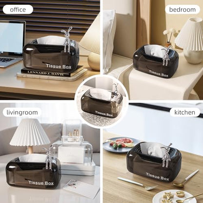Tissue Box Cover,Automatic Sinking Tissue Box Holder,Napkin Holder Home Decor for Tabletop Night Stands Bathroom Office,7.87 * 5.31 * 4.13inch (Black)