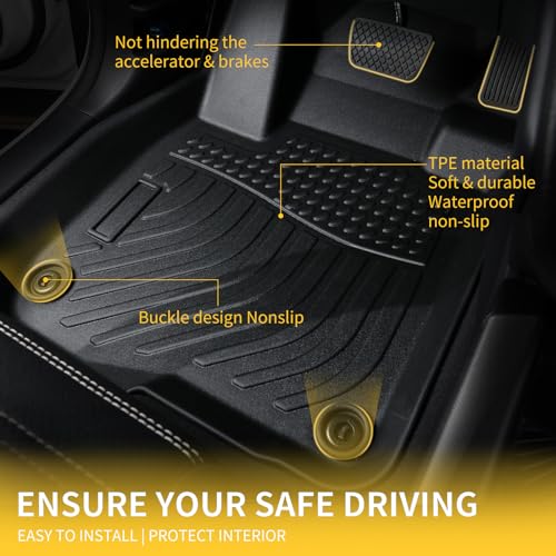 GINOWY- Floor Mats & Cargo Liner for Chevy Tahoe 2015-2020 & GMC Yukon (Only Bucket Seat), TPE All Weather Tahoe Car Floor Mats, Non-Slip Backrest Mat Waterproof Floor Liners Accessories Black - style: 5) for Chevy Tahoe 2015-2020 Full Set with backrest m