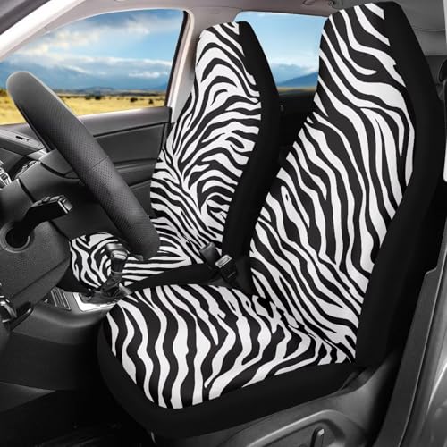 Black-White Zebra Print Car Seat Covers 2pcs Universal Fit Front Car Interior Seat Protectors Polyester Fabric - color: Black-white Zebra