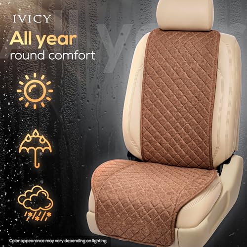 IVICY Faux Linen Front Car Seat Cover – Non-Slip Bucket Seat Protector for Most Cars, SUVs, Vans & Trucks – 1 Seat Cover, Machine Washable, Side-Airbag Friendly, Light Brown - color: BROWN WS LN