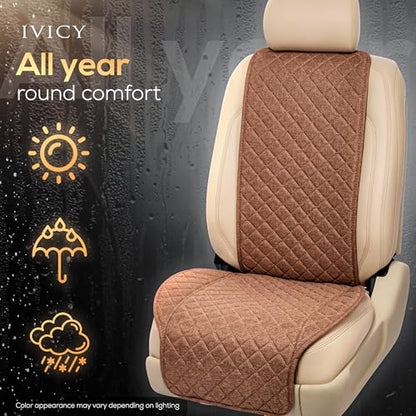 IVICY Faux Linen Front Car Seat Cover – Non-Slip Bucket Seat Protector for Most Cars, SUVs, Vans & Trucks – 1 Seat Cover, Machine Washable, Side-Airbag Friendly, Light Brown - color: BROWN WS LN