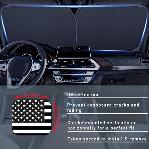 2 PCS Car Windshield Sun Shade, Auto Sun Heat and UV Rays Blocker, 28"×31" Foldable Automotive Front Window Sunshade Protector, Universal Vehicle Interior Accessories (Black Flag-M) - color: Black Flag-M (28×31 inches)