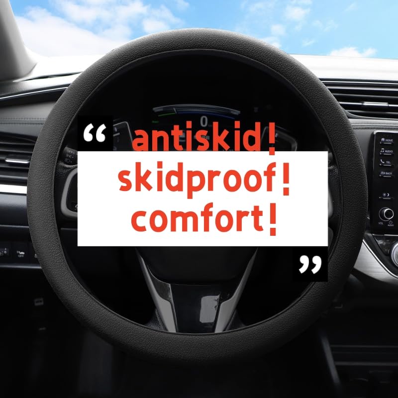 Car Silicone Steering Wheel Cover,Soft Odorless Silicone Leather Texture Steering Cover,Car Interior Accessories,Universal 13-15inch Car Steering Wheel Protector (Black)