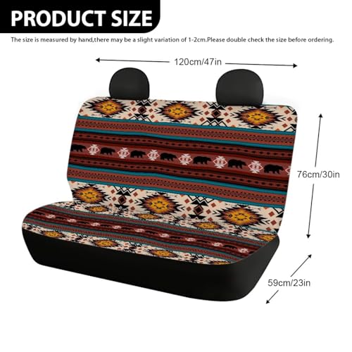 WELLFLYHOM Western Aztec Bear Rear Bench Seat Cover for Cars Truck SUV Universal Car Seat Covers Brown Car Accessories Split Back Seat Backrest Protector Set of 2 - color: Western Aztec Bear