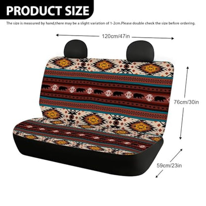 WELLFLYHOM Western Aztec Bear Rear Bench Seat Cover for Cars Truck SUV Universal Car Seat Covers Brown Car Accessories Split Back Seat Backrest Protector Set of 2 - color: Western Aztec Bear