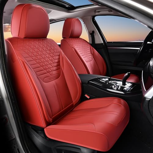FLORICH Car Seat Covers for Front Seats, Universal Seat Cushion 2 Seats, Car Seat Protector Waterproof, Premium Leather Automotive Seat Covers for Most Cars, Sedans, SUVs, and Trucks-Red - color: Red, size: FrontPair