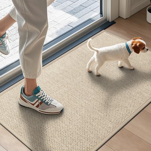 Door Mat 17"x29", Non Slip Door Mat Indoor Entrance, Rubber Backing Indoor Door mats Washable Absorbent Low-Profile Doormat Front Entryway Entry Resist Dirt Inside Door Mats, Khaki