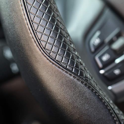 Valleycomfy Steering Wheel Covers Universal 15 inch - Genuine Leather, Breathable, Anti Slip & Odor Free (Black with Black Lines, M(14" 1/2-15" 1/4)) - color: Black with Black Lines, size: M(14"1/2-15"1/4)