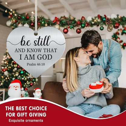 XQLZY Be Still and Know That I Am God Stainless Steel Love Rear View Mirror Car Charm, Faith Car Heart Charm Gifts for Believer Friend Family, Religious Vehicle Decorative Hanging Ornaments