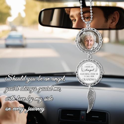 Personalized Car Photo Ornament - I Have an Angel Watching Over Me,Custom Memorial Charm for Cars,Rearview Mirror Accessories,Gifts for Memorial Sympathy,Bereavement Gift Ideas