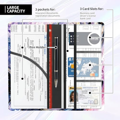 Leather Car Registration and Insurance Card Holder, Cute Car Accessories Vehicle Glove Box Car Organizer for Documents, Cards, License Blue Marble - color: Blue Marble