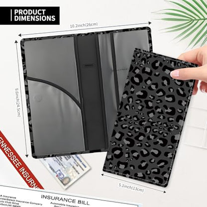Leather Car Registration and Insurance Card Holder, Cute Car Accessories Vehicle Glove Box Car Organizer for Documents, Cards, License Luxury Black Leopard - color: Luxury Black Leopard