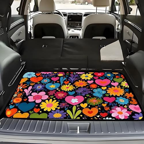 Universal Car Trunk Mat 29" x 39", Vibrant Flowers Love All Weather Durable Cargo Mat Protector for SUV, Truck, Van | Stylish Cargo Liner Cover Leopard Print Car Accessories - color: Vibrant Flowers Love