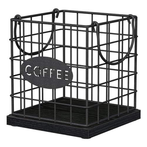 YINMIT K Cup Holder Organizer, Sturdy Coffee Pod Holder Organizer, 35 Kcup Large Capacity Storage Basket for Kitchen Counter and Office Desktop (Black-Square with Handle) - color: Black-Square with Handle