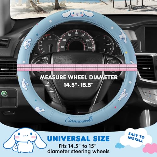 Sanrio Hello Kitty and Friends Cinnamoroll Blue Car Steering Wheel Cover, Universal Fit Cute Accessories for Women Stylish Decor Gifts Hello Kitty Car Accessories - Fits Standard Wheels 14.5"-15" - style: Cinnamoroll Blue